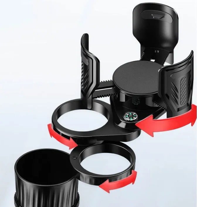 Carbon fibre black car cup holder with adjustable base showing 6.5-10 cm retractable mechanism