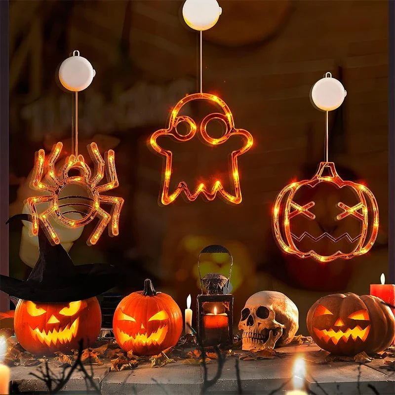 Spooktacular Halloween Hanging LED Lights with spiders, pumpkins, and ghostly figures for a haunting holiday ambiance