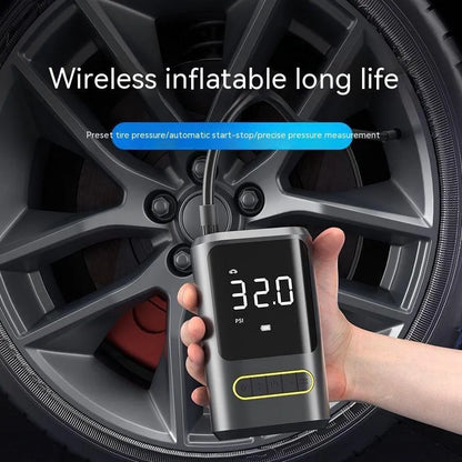 Handheld wireless digital display air pump with LED light showing pressure reading