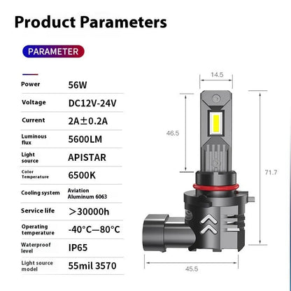 H1 H7 LED car headlight bulb, 12V, aviation aluminium, IP68, direct plug-in