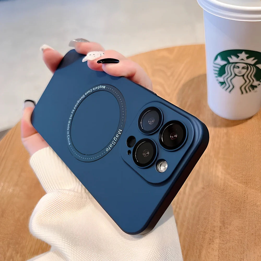 Magnetic matte phone case in Dark Night Purple colour showing ultra-thin 0.8mm profile and MagSafe compatibility