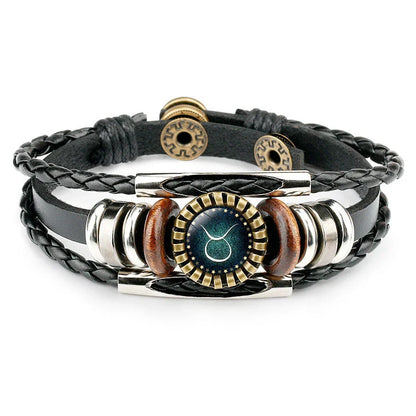 Stylish Zodiac Leather Bracelet with Captivating Glass Picture Display