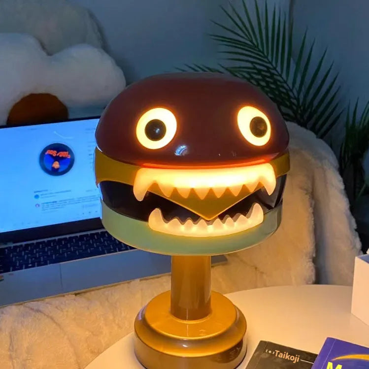 Hamburger table lamp with 3W LED, USB charging, touch switch, tri-colour dimming, 17.5cm diameter and 29cm height