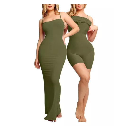 Women's Modal Shapewear Dress in black, brown, or rose red with tummy control and open crotch design