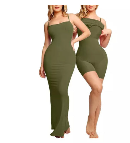 Women's Modal Shapewear Dress in black, brown, or rose red with tummy control and open crotch design