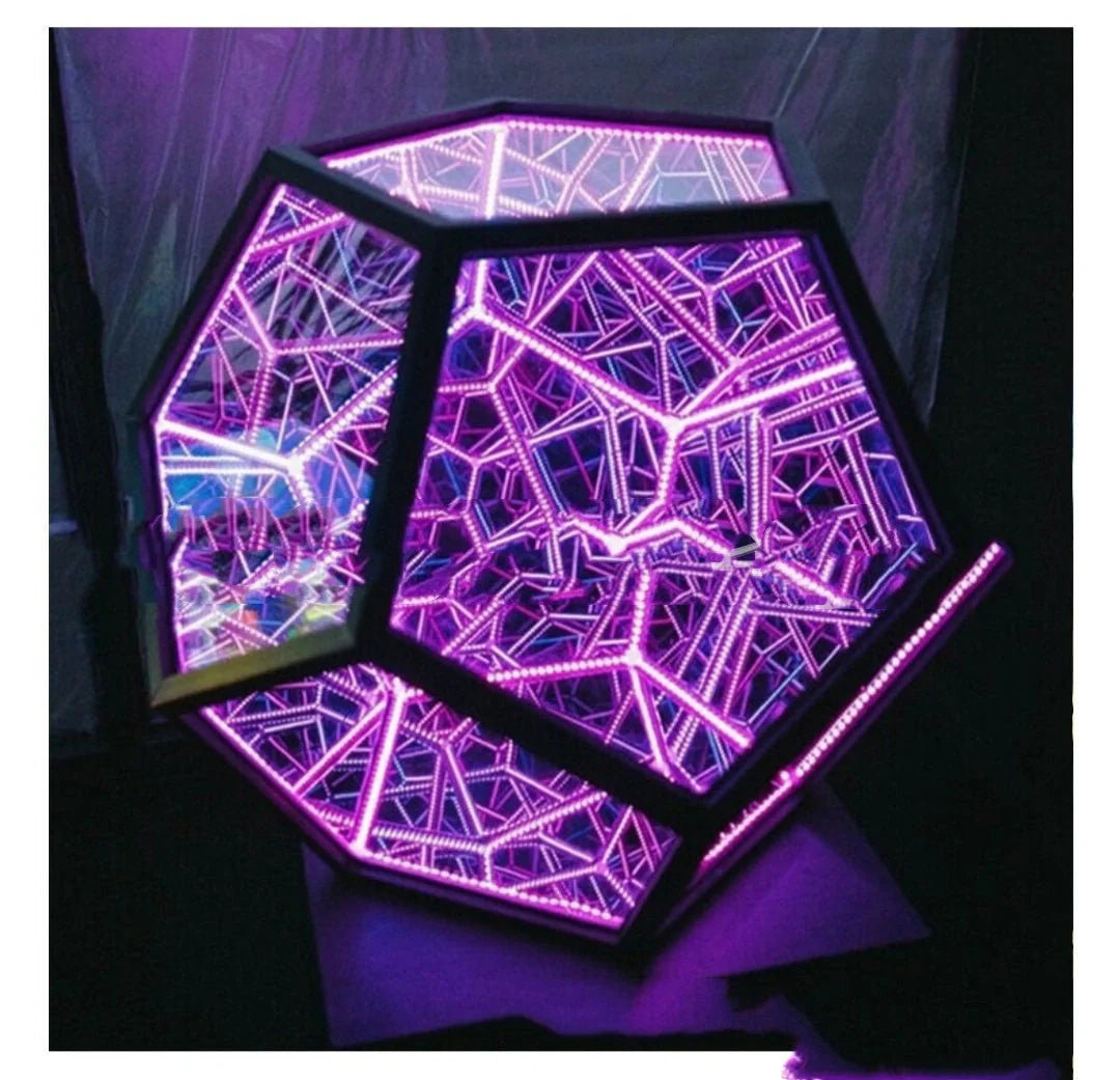 Infinite Dodecahedron LED Galaxy Projector Lamp displaying colorful patterns