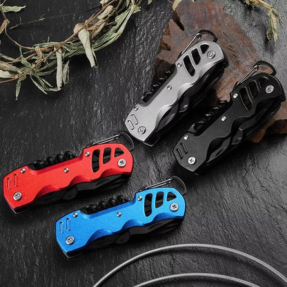 Multi-function emergency folding knife with aluminum handle for outdoor use