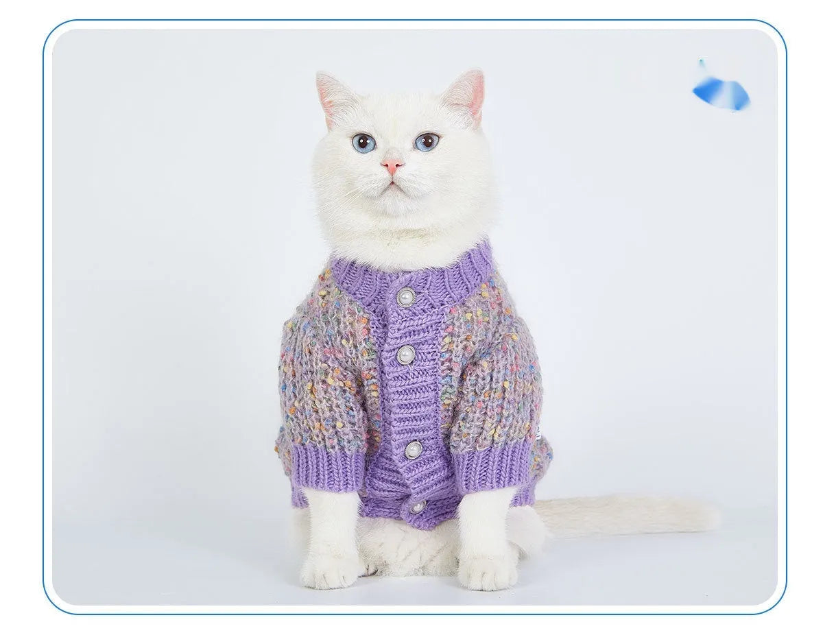 Purple dog cardigan sweater for XL and XXL sized pets made from soft polyester fabric
