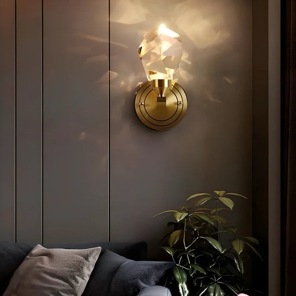 Copper modern crystal wall lamp with rotating light feature, 11.5cm length, for 15-30m² rooms