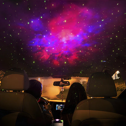 Astronaut-themed galaxy projector with adjustable nebula effects on table showing starry sky projection
