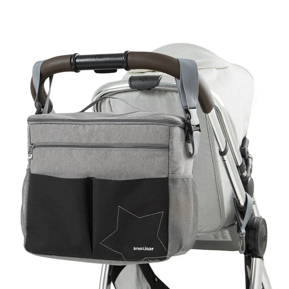Versatile waterproof backpack with multiple compartments, padded back panel, and mesh side pocket for modern parents