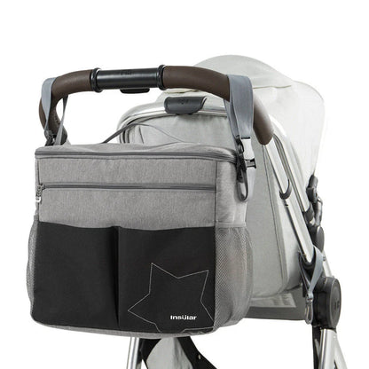 Versatile waterproof backpack with multiple compartments, padded back panel, and mesh side pocket for modern parents