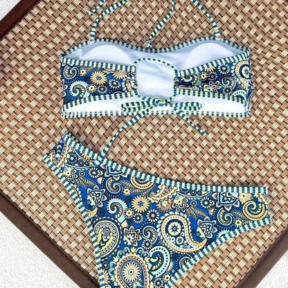 Women's floral print bikini with adjustable spaghetti straps in European-inspired patterns