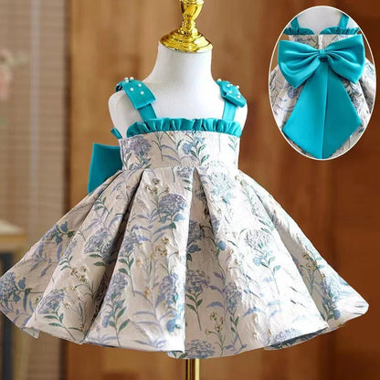 Red princess-style braces skirt for girls with adjustable straps on hanger