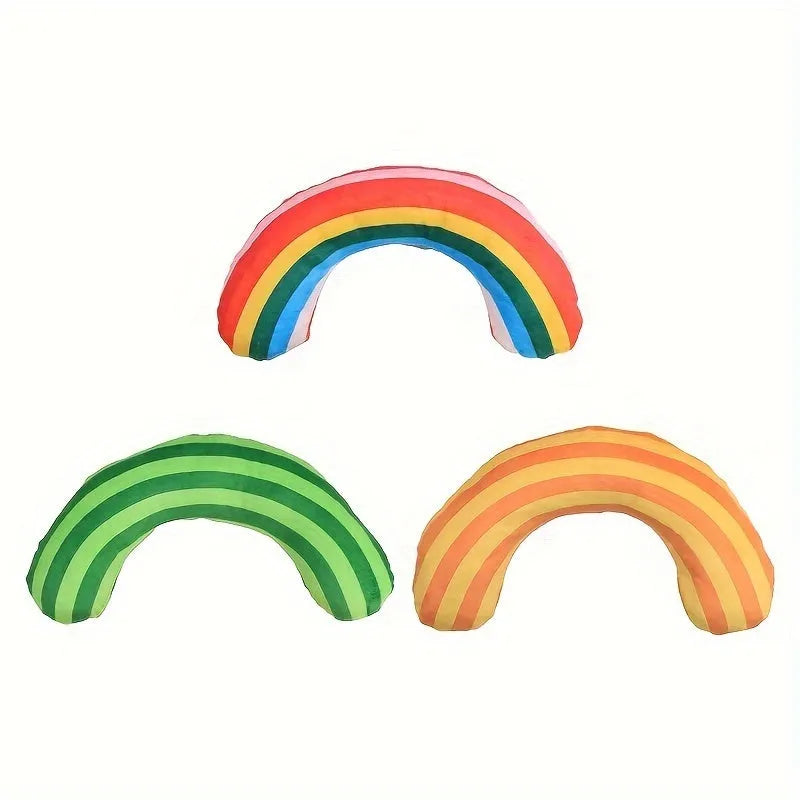 Striped plush cat toy pillow with built-in catnip and crinkle sound material in green colour.
