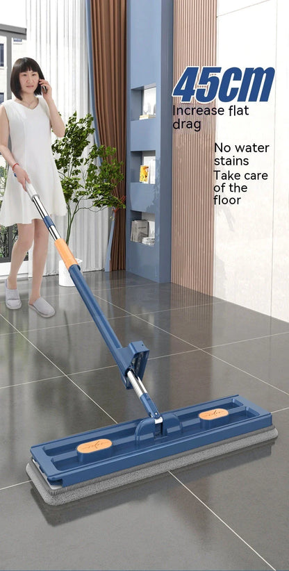360° Rotating Flat Mop with Stainless Steel Handle and Self-Contained Dewatering Scraper for Effortless Floor Cleaning