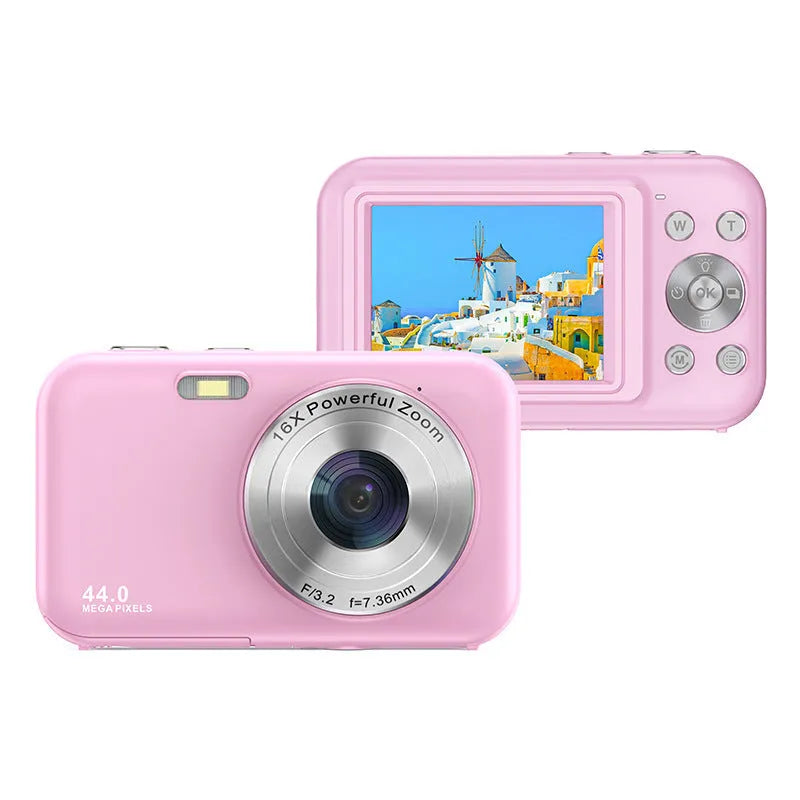Home HD digital children camera in purple colour showing 2.4-inch screen and lens, measuring 8.5cm wide