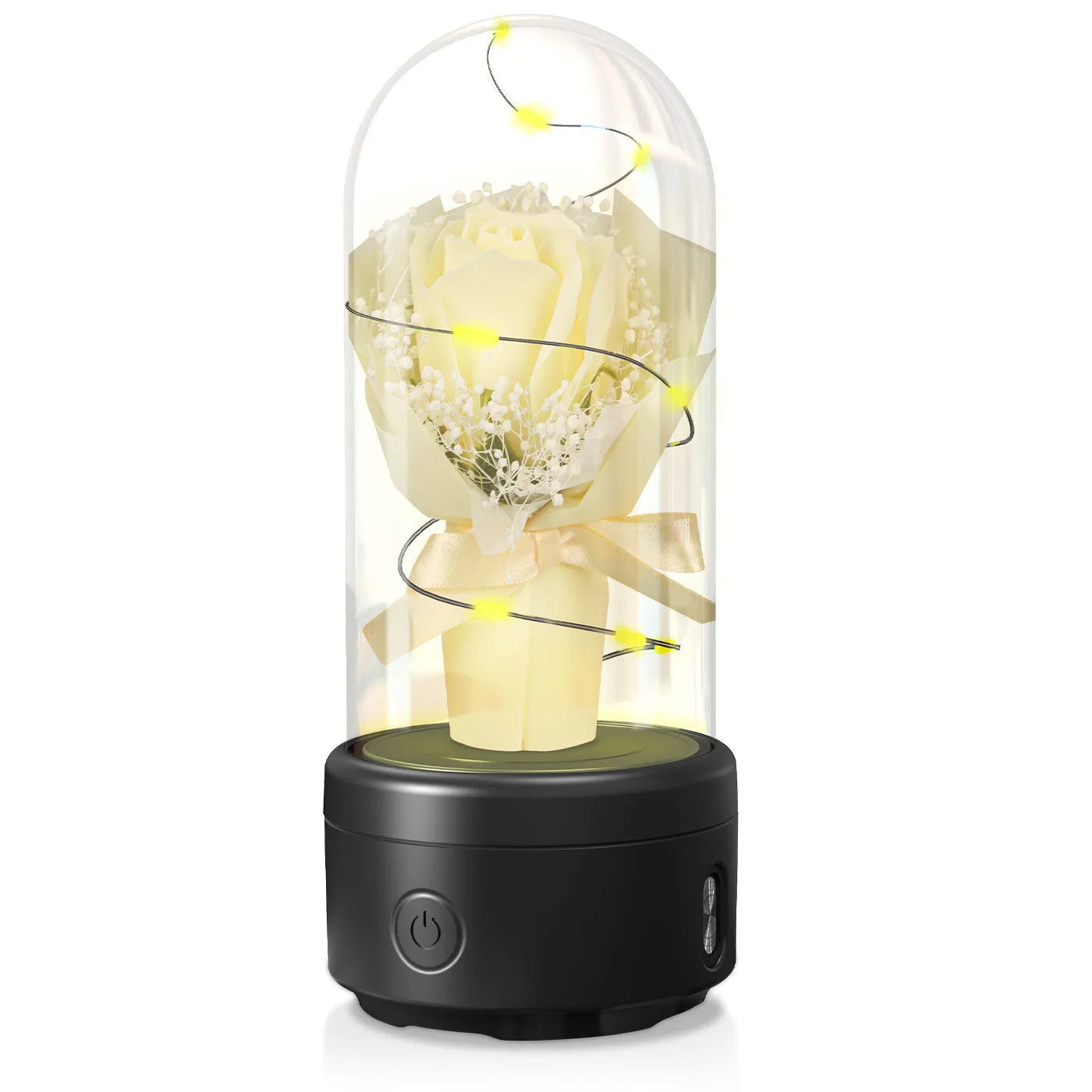 Rose-shaped LED night light with Bluetooth speaker inside glass cover decoration ornament