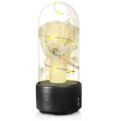 Rose-shaped LED night light with Bluetooth speaker inside glass cover decoration ornament