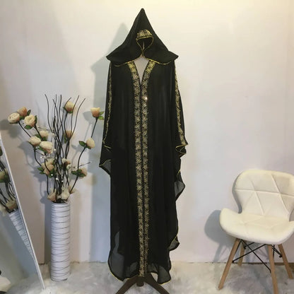 Loose chiffon Muslim robe dress in green, black, red, dark red, or blue, one size, for modest wear
