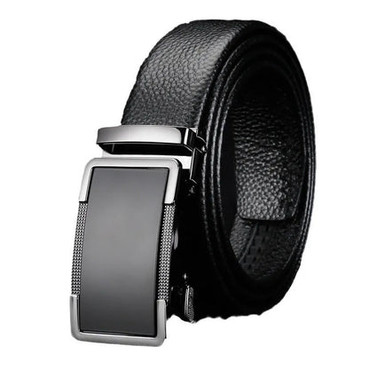 Men's leather belt with automatic alloy buckle in gold, gun black, or silver colour