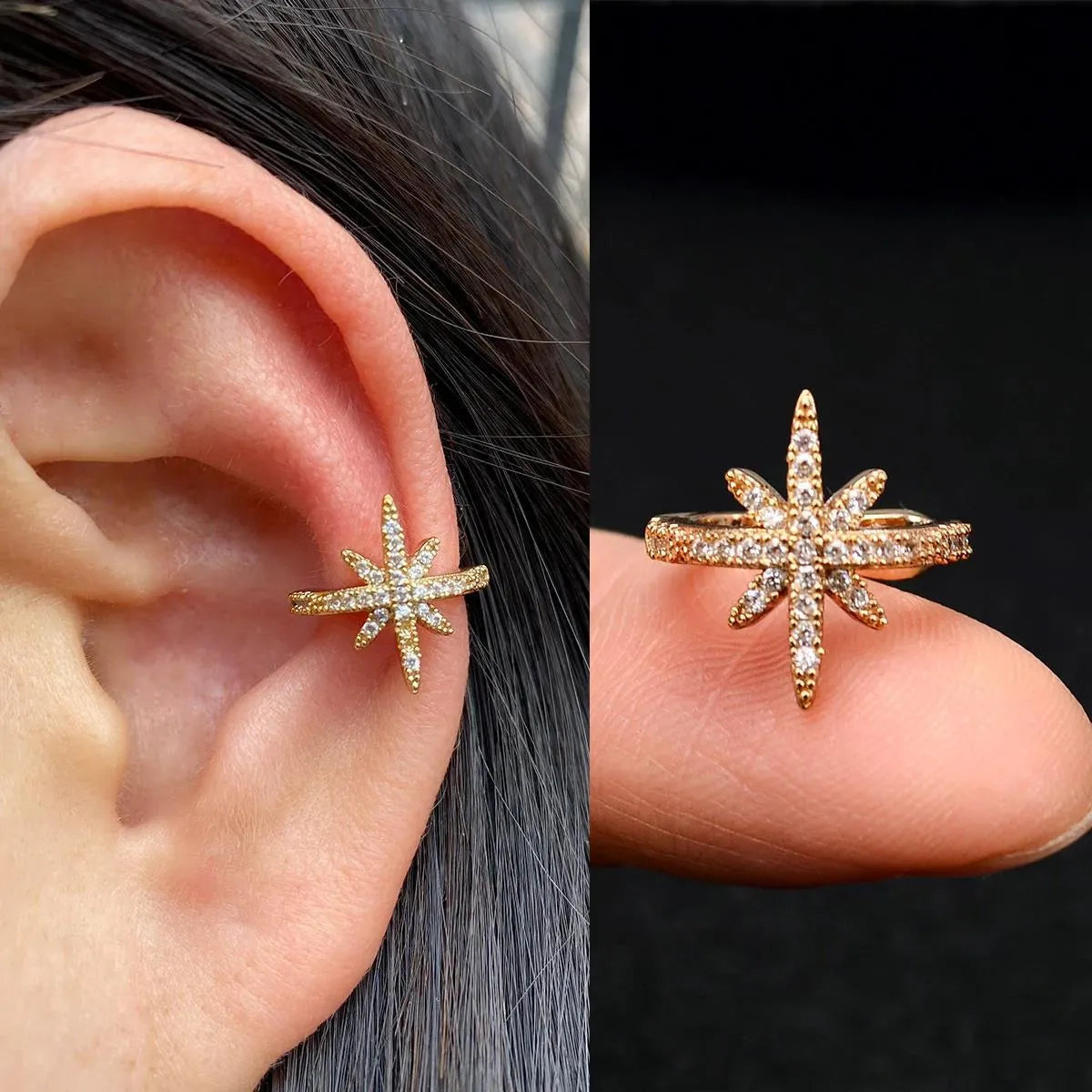 Butterfly flower inlaid zircon pierced earrings in gold or silver copper for women
