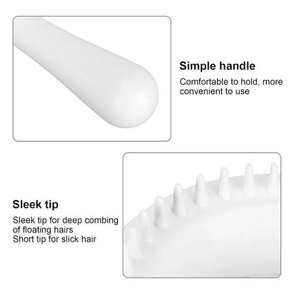 Blue and white dual-sided pet grooming brush with an ergonomic handle for cats and dogs.