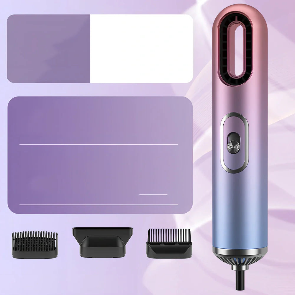 Gradient leafless hair dryer with blue light display and two nozzle attachments