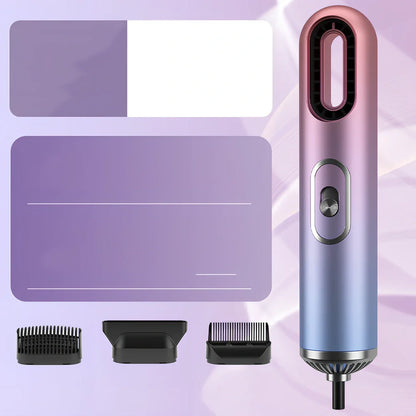 Gradient leafless hair dryer with blue light display and two nozzle attachments