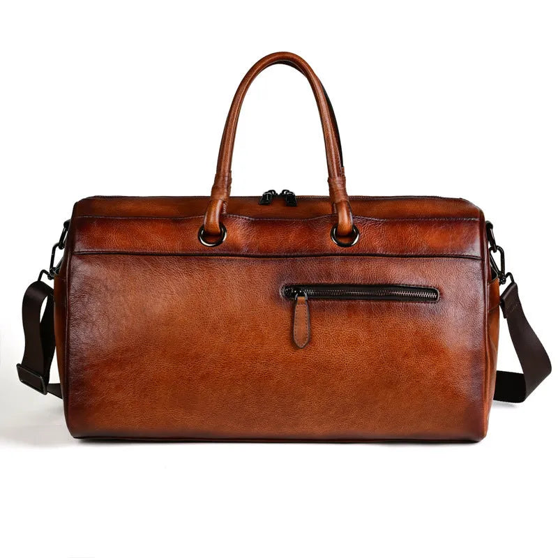 Handmade retro leather handbag in vintage brown colour with genuine cowhide leather construction