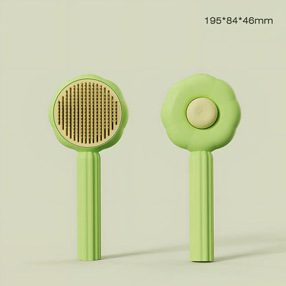 Sunflower design pet comb with stainless steel needles and one-click hair removal button