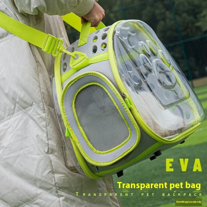 Transparent EVA hard-shell cat backpack carrier in large 42cm size for pets up to 9kg