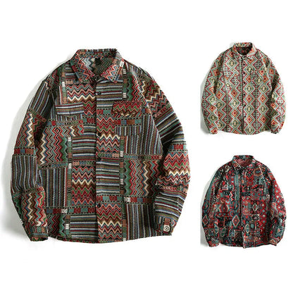 Men's jacquard pattern long sleeve cardigan in polyester, slim fit casual top in three colours and sizes S to 2XL