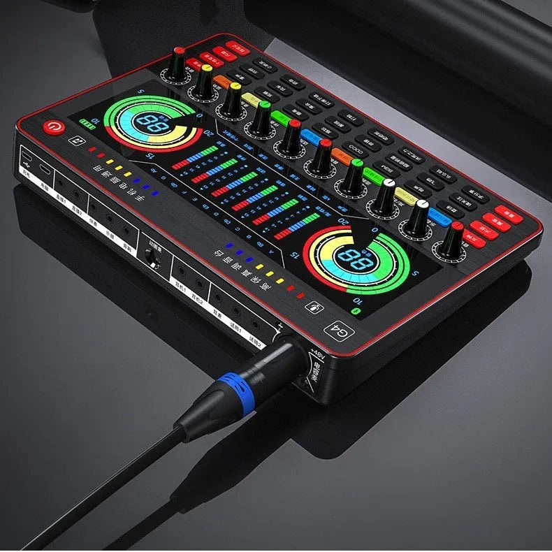 Professional G4 sound card set with capacitance microphone, LCD display and audio cables for live broadcast applications