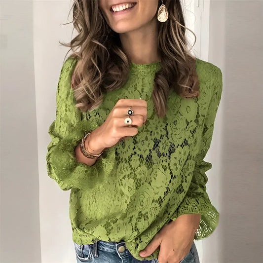 Women's hollow lace shirt with zipper detail and perspective stitching in loose medium length fit