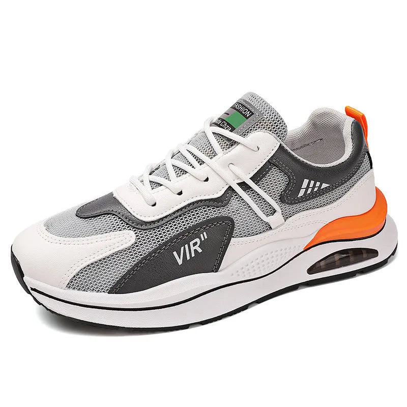 Men's gray mesh casual shoes with round toe and lightweight EVA sole