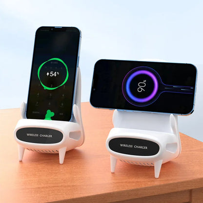 White portable mini desk wireless phone charger and holder with 10W fast charging