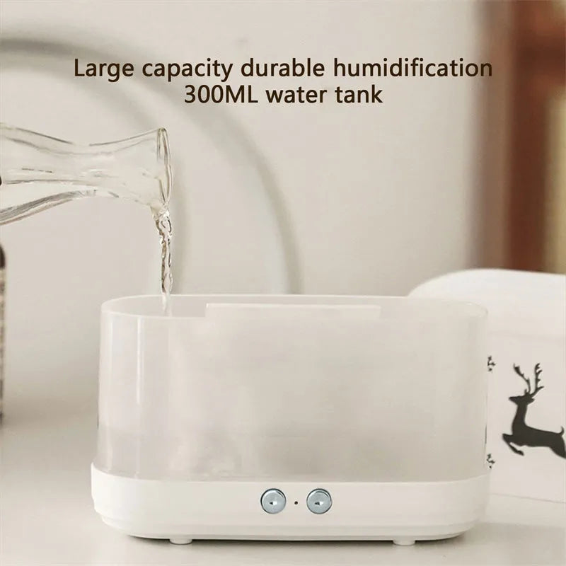 White Elk Flame humidifier diffuser with Christmas pattern and glowing adjustable flame effect.
