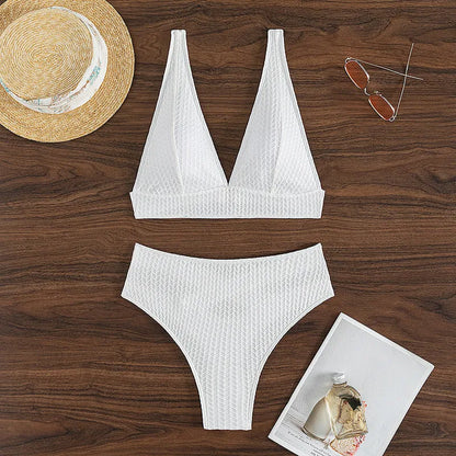 White women's backless bikini swimsuit with bra and panties set