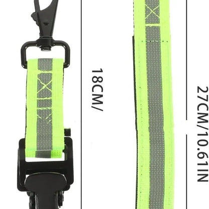 Fluorescent green metal buckle clip for glove attachment with reflective tape and nylon lining