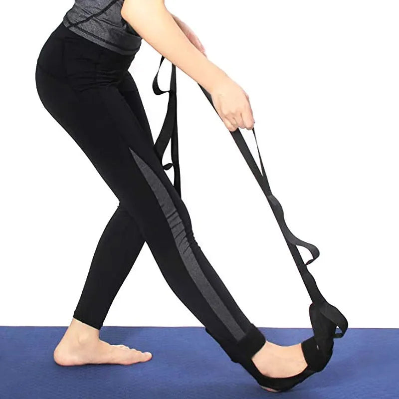 Polyester cotton rehabilitation physiotherapy stretch strap for yoga, available in Black, Blue, and Pink