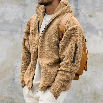 Cozy hooded fleece jacket in a variety of classic colors for men's autumn and winter wear