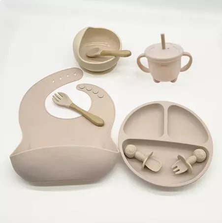 10-piece baby feeding silicone tableware set in various colors, safe and durable for first meals