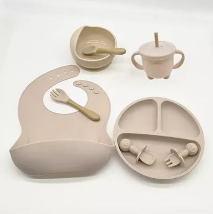 10-piece baby feeding silicone tableware set in various colors, safe and durable for first meals
