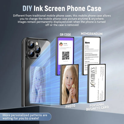 iPhone 15 Pro Max NFC ink screen flip phone case in black with DIY customisation elements visible