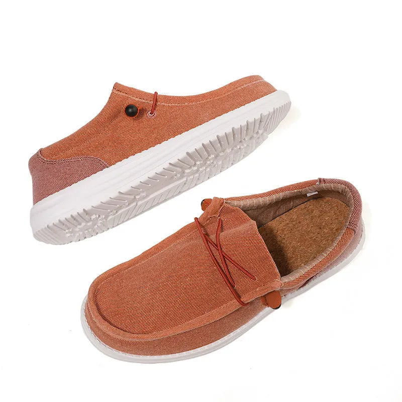 Men's green canvas sneakers with rubber sole and colour mosaic detail on round toe design