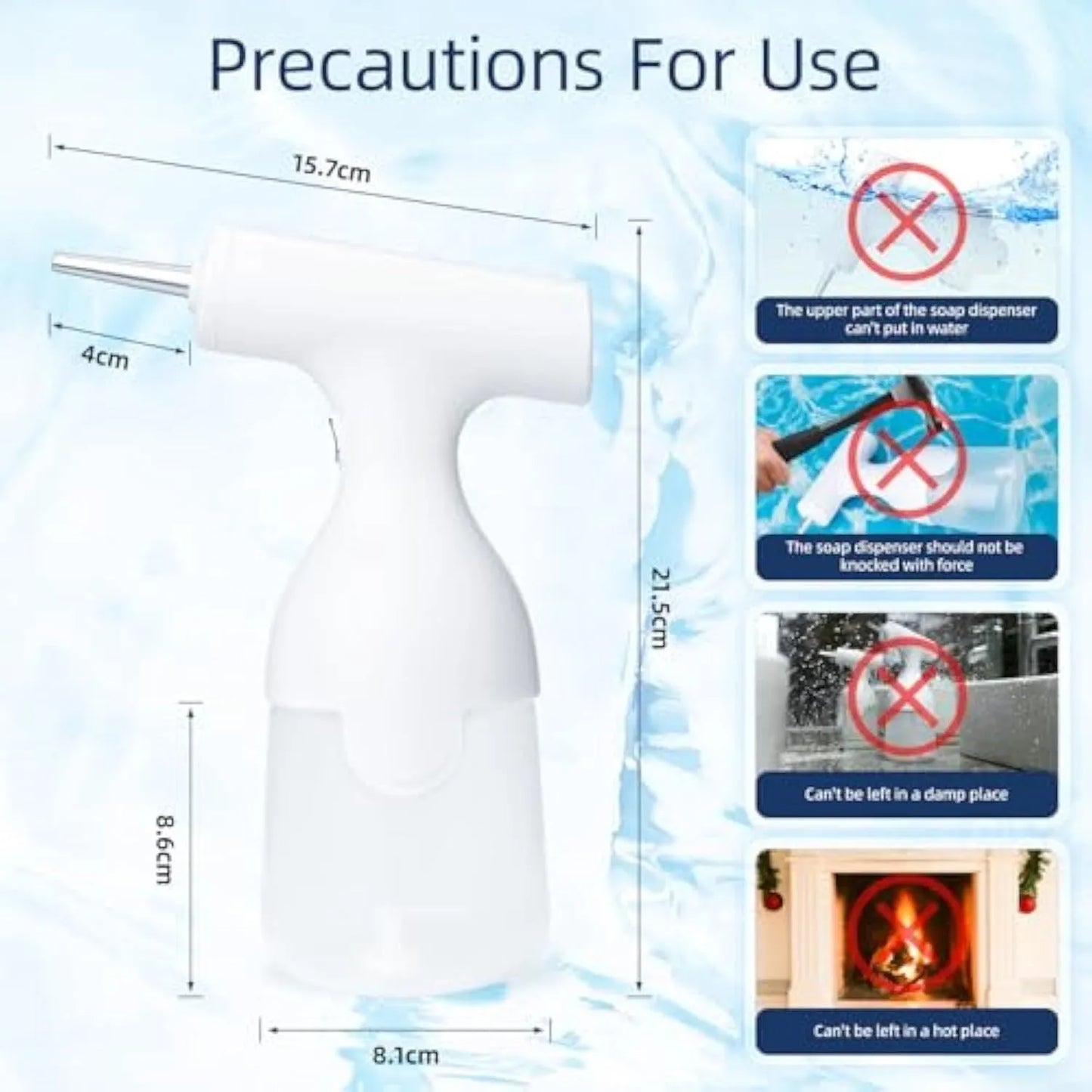 White electric foam soap dispenser with rechargeable battery and two nozzles for pet and home cleaning
