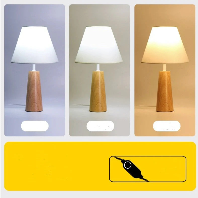 Solid wood bedside lamp with bamboo holder, 40cm height, 8cm base, wood colour finish