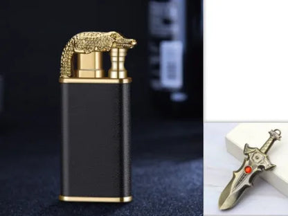 Metal dragon dolphin design double flame windproof lighter with blue jet fire