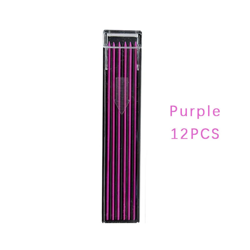 Plastic box containing 12 pieces of multi-coloured 0.5mm mechanical pencil lead refills